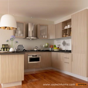 OPPEIN Kitchen in africa » Simple Brown Acrylic Single-wall Kitchen Cabinet  PLCC20217